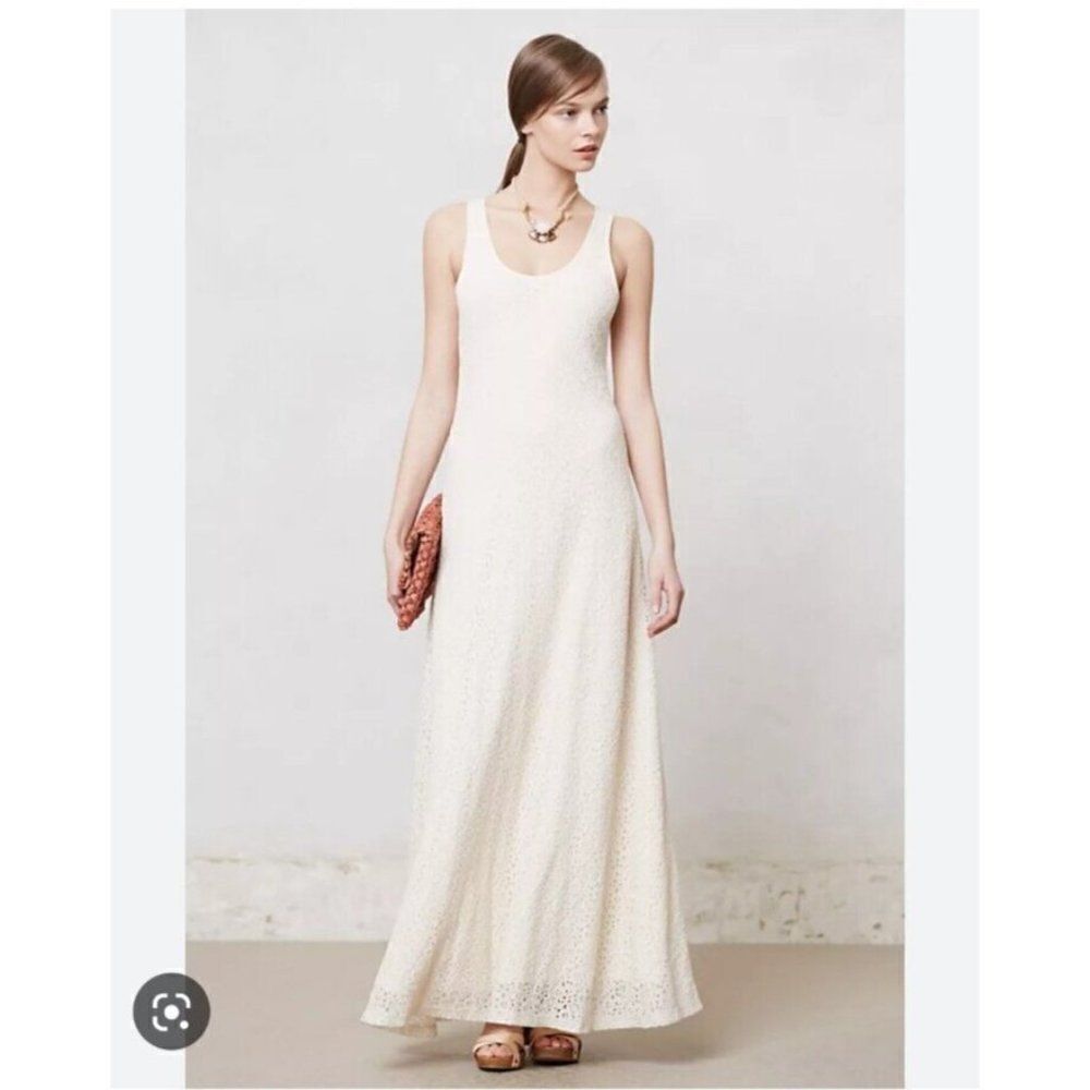 Anthropologie Piper Gore Maxi Carris Dress  Cream Lace‎ Sleeveless Size Small